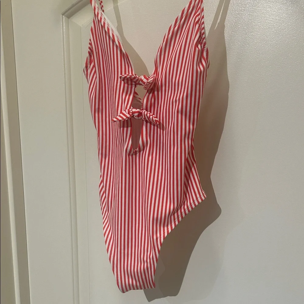 Xhilaration Red and White Striped One-Piece‎ with Bow